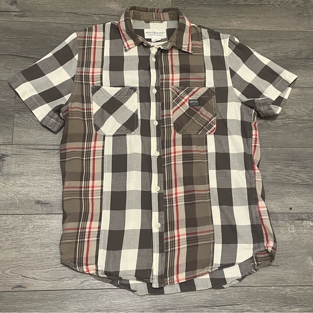 Denim & Supply Ralph Lauren Shirt Mens Brown Plaid Button Up Shirt Sleeve Sz M